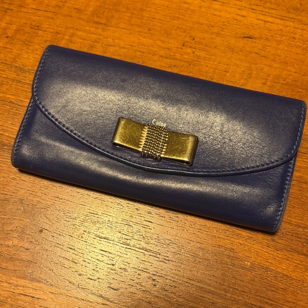 Chloe Blue Leather Wallet with Gold Accent